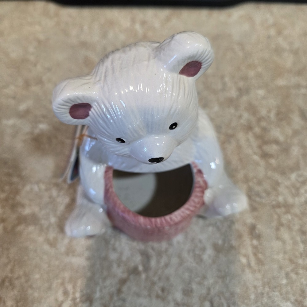 Vintage Porcelain White Bear Planter LOOMCO Gift Tag 1992 5" Ceramic Oso - Picture 5 of 7
